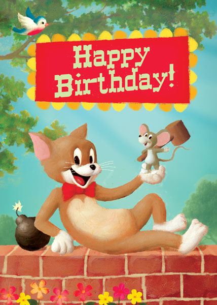 Happy Birthday Cat and Mouse Greeting Card by Stephen Mackey - Click Image to Close
